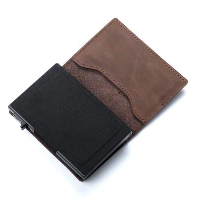 China Fashion Metal Card Wallet Rfid Blocking Custom Carbon Fiber Leather Minimalist Card Holder for sale