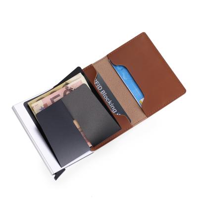 China Brand New Fashion Card Case Aluminum Pop Up Wallet ID Leather Card Holder for sale