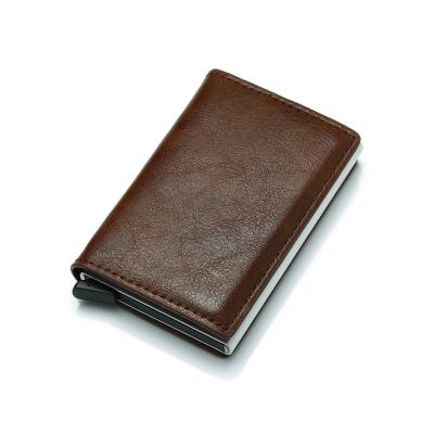 China Fashion Leather Rfid Blocking Noise Up Card Holder Card Case Aluminum Business ID Wallet Anti-theft Card Holder for sale