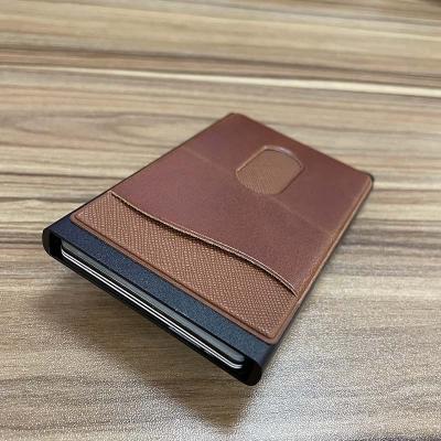 China Fashion Amazon Billetera Button Wallet Fiber Automatic Aluminum Credit Card Holder for sale