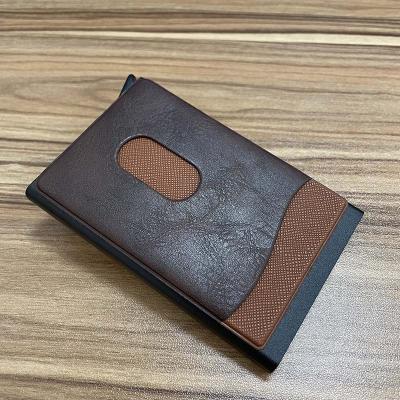 China Fashion Stand Rfid Mini Aluminumcredit Cards Pop-Up Black Wallet ID Playful Cards Case Men for sale