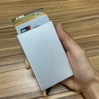 China Fashion Leather Minimalist Pop Up Business Credit Aluminum Mini Card Wallet Metal for sale