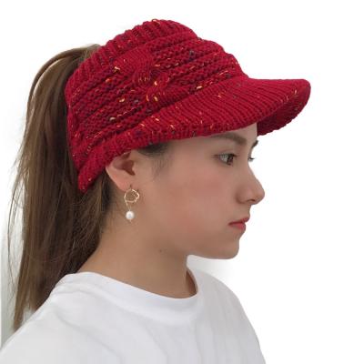 China COMMON High Quality Colored Ponytail Twisted Hat Women Knitted Headband Warm Winter Striped Knitted Hat for sale