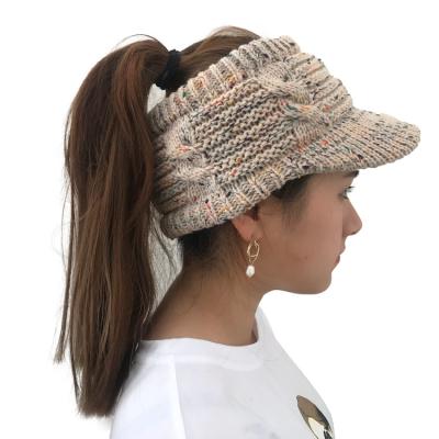 China COMMON Headband Women High Quality Colorful Ponytail Twisted Knitted Hat Striped Colorful Yarn Knitted Hat for sale