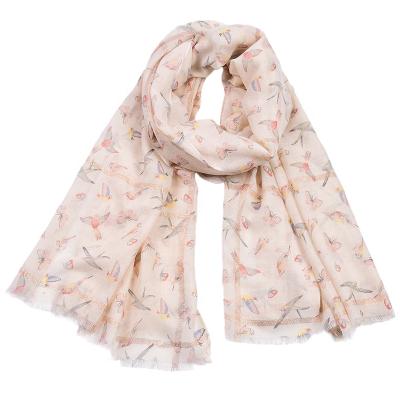 China Hot Selling Cotton Long Scarf Women And Ladies Butterfly Pattern Birds Scarf for sale