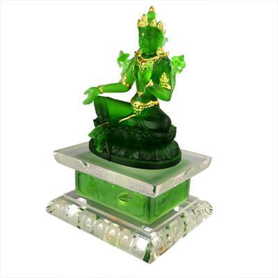 China Europe Worship Buddha Glass Statue Green Tara Bodhisattva Glass Antique Fengshui Home Decorative Crafts for sale