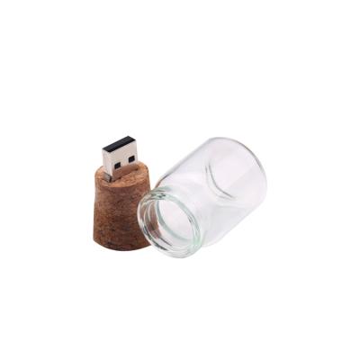 China Factory Made Wooden Glass Wishing Drift Bottle Shaped Clear Glass Pen Fancy Cork USB Flash Drive for sale