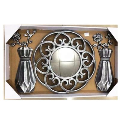 China Antique style silver lace modeling mirror vase combination set wall decoration set new home decoration home products living room bedroom for sale