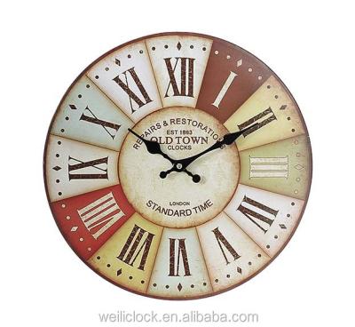 China Good Quality MDF Style Modern Large Quartz Plastic European Antique Wooden Antique Style Wall Clock for sale