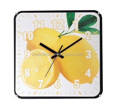 China Promotional Customized Cartoon Lemon Fruit Glass Wall Clock For Home Decoration for sale