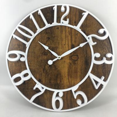 China CREATIVE 18 inch MDF wall clock with brown backgourd white Arabic numerals for sale