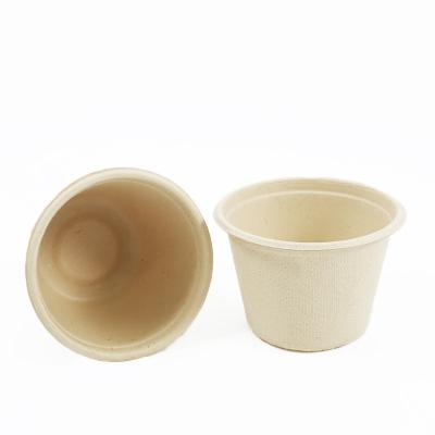 China Disposable Bagasse Sauce Cup 5oz 2oz Viable Mini Round Sauce Container With Lid For Salad Dressing Dipping for sale