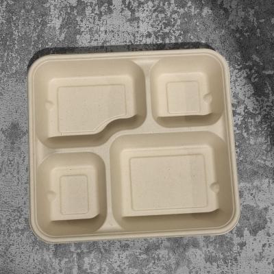 China Minimalist Customized 4 Compartment Disposable Bagasse Bagasse Food Container Custom Biodegradable Food Tray Customized for sale