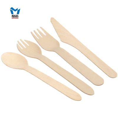 China Disposable Cutlery Pack Camping Disposable Wooden Utensils Fork, Bio Knife Birch Wood Compostable Degradable for sale