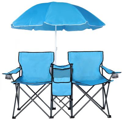 China 2021 Hot Sale Modern Double Folding Camping Umbrella Chair Beach Picnic Camping Umbrella Chair Outdoor Portable Fishing Chair With Cooler for sale