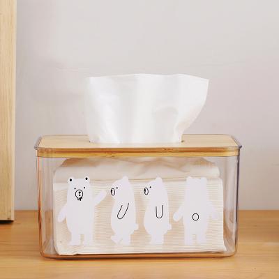 China Hotel Modern Creative Modern Rectangle Decoration Living Room Tissue Box Clear Paper Holder With Wooden Cover For Home for sale