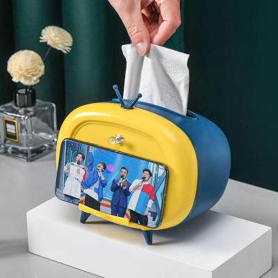 China Creative Househol Storage Cute Cartoon pp Tissue Paper Box Multifuncion Shape Modern Plastic Mobile Phone Holder TV for sale