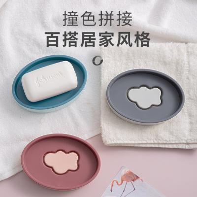 China Modern Cloud Shape Jabonera Plastic Double Layer Draining Round Soap Dish Holder Soap Crate With Drain Tray Bathroom for sale