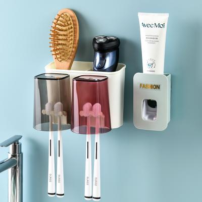 China Youloli Toothbrush Toothpaste Dispenser Sustainable Wall Mounted Bathroom Accessory Set Plastic Toothbrush And Cup Holder for sale