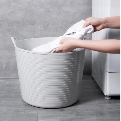 China Modern Corner Laundry Container Toy Storage Box Organizer Dirty Plastic Round Clothes Basket With Handle for sale