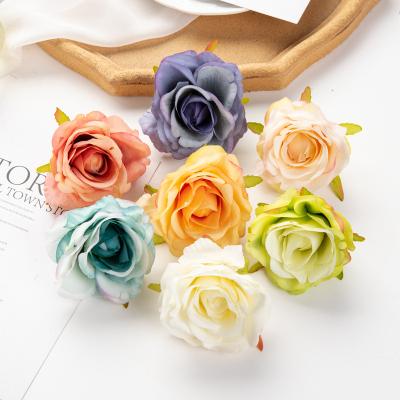 China 1Pcs 6cmArtificial Silk Flowers Head Rose Flower For Wedding Home Silk Decoration Flowers DIY Garland Scrapbook Supplies for sale