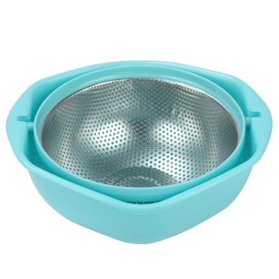 China Household Double-Layer Stainless Steel Basket Kitchenware Fruit And Vegetable Sustainable Drain With Basket for sale