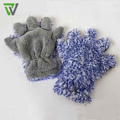 China Ultimate Super Thick Microfiber Foldable Wash Glove / White Car Detailing Cleaning Gloves for sale