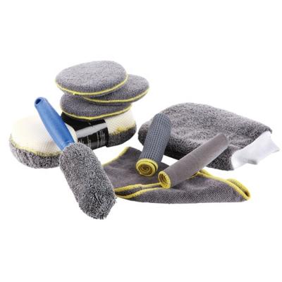 China Foldable 9pcs Car Wash Kit With Mitt Glove/Car Cleaning Kit With Wheel Brush And Sponge/Car Cleaning Tools With Applicator Pads for sale