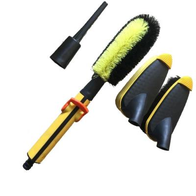 China Unfoldable 4PCS Car Wash Brush Handle Water Flow Switch Car Cleaning Auto Outdoor Retractable Long Reading Brush for sale