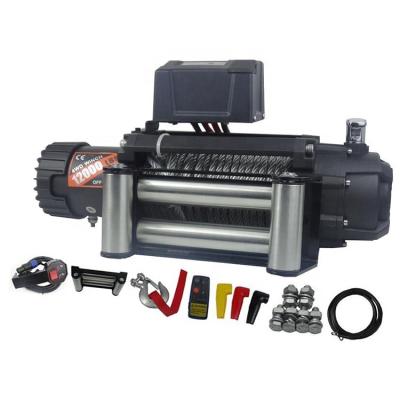 China Carbon Series Winch 12V 12000Lb Heavy Duty Recovery Winch Electric Heavy Duty Reinforced Reinforced Winch 5443 Kg Including Hawsepipe And Cordless Outboards for sale