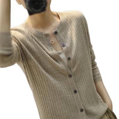 China Wool Blend Open Front Crewneck Sweater Girl Casual Long Sleeve Women's Autumn Spring Anti-Wrinkle Wool Blend Cardigans Button Long Cardigans for sale