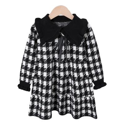 China Anti-wrinkle fall new sleeve winter along little girls toddler autumn RTS casual wear sweater wholesale knitted skater fashion grid dress for sale