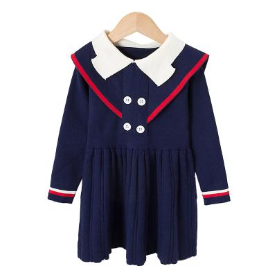 China New Design Anti-Wrinkle Cute Ribbed Solid Dress Cute Solid Toddler Baby Toddler Long Sleeve Kids Running Dresses Autumn Winter Top Warm Dress for sale