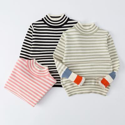 China Hot Selling Anti Shrink Sweaters For Winter Turtle Neck Sweater Knit Long Sleeve Striped Crop Tops Toddler Kids Sweatshirt Stripes Clothing for sale