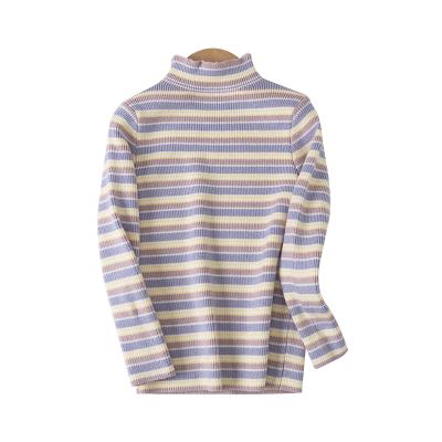 China Hot Selling Anti Shrink Kids Girls Sweaters For Winter Turtle Neck Sweater Long Sleeve Knit Striped Color Block Pullover Sweater for sale