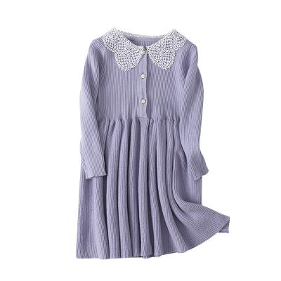 China New Design Fashion Girls Anti-wrinkle Long Sleeve A Line Casual Dress 3-12 Years Old Solid Color Girl Knitted Button Up Sweater Dress for sale