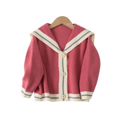 China New Design Sailor Collar Sweet Sweater Sweatshirt Cardigan Winter Coat Anti-Shrink Jacket For Girls Knitted Button Up Cardigan Sweater for sale