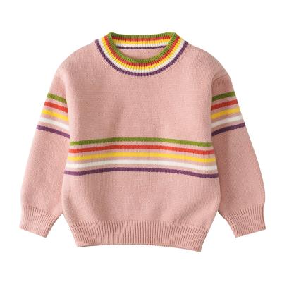 China New Hot Selling 100% Anti-Shrink Cotton 0-Neck Kids and Boys Sweatshirts Autumn Winter Long Sleeve Rainbow Cable Knit Sweater for sale