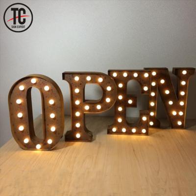 China Buildings Outdoor Led OPEN Beer Light Up Light Bulb Alphabet Letters Sign Giant Marquee Light Bulb Letters for sale