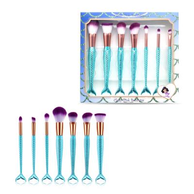 China Angular Blush Angular Blush Mermaid Makeup Brush 7Pcs Glitter Kits Private Label Makeup Set Brush With Color Box Gift Set for sale