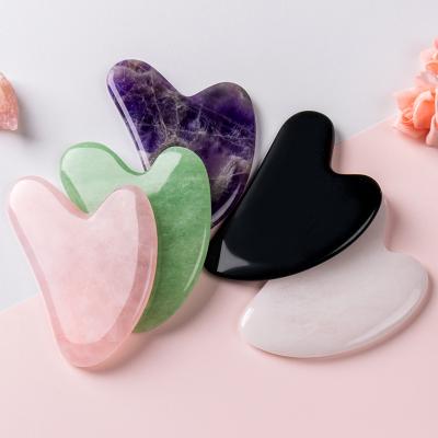 China Jade Guasha Stone Board Comfortable Natural Massage Rose Quartz Guasha Plate Jade Face Massager Scrapers Tools For Face Neck Back Body for sale