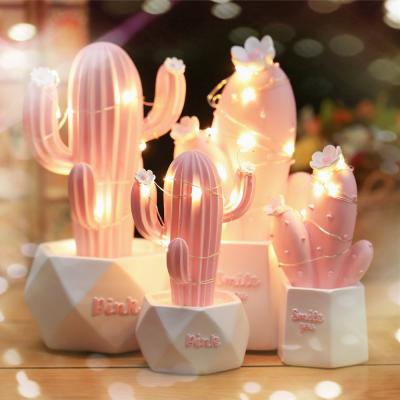 China Beautiful LED Indoor Ornamental Light Nordic Style CIS Europe Table Light Indoor Ornamental Cactus Shaped / Candle Shaped Craft Of Synthetic Resin Rooms Table Light for sale