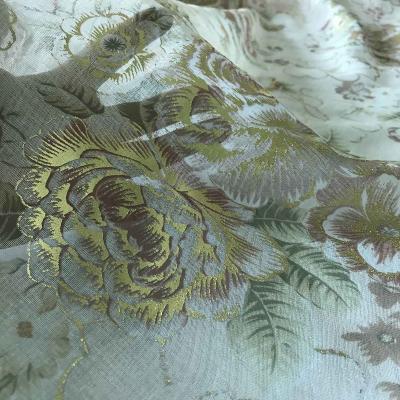 China CC-21-068 Tear-resistant hot sale and flower printed with bronzing100%poly organza voile fabric for sale