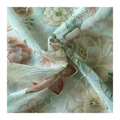 China CC-21-067 Tear-resistant hot sale and flower printed with bronzing100% polyester voile fabric for sale