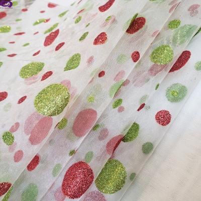 China Tear-resistant Christmas hot sale and style printed with bronzing100%poly organza fabric for sale