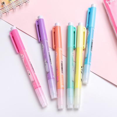 China Waterproof Marker Color Notes Mark Fluorescent Set Color Custom Easy Direct Dual-Headed Highlighter Pen for sale