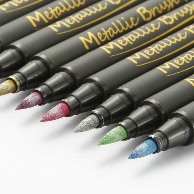 China 10color Authentic Neutral Color Water Based Paint Soft Head Brush Metal Marker Pen Set Q for sale