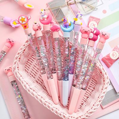 China Normal Korean creative fairy stick cartoon cute star in oil quicksand creative magic shine neutral color unicorn gel ink pen for sale