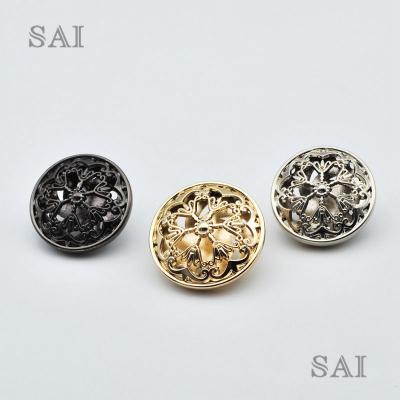 China Sustainable Wholesale Round Hollow Out Flower Metal Button for sale