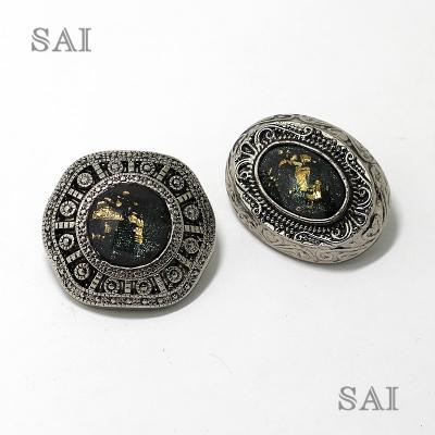 China High Quality Viable Antique Silver Metal Diamond Button Decorative Coat Sweater Button for sale